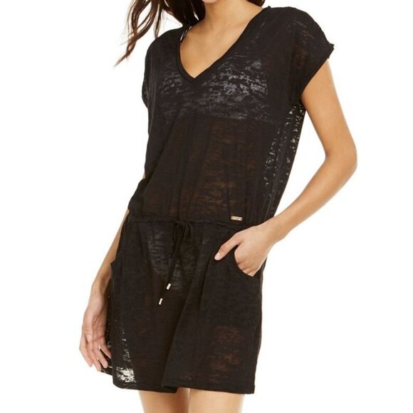 Calvin Klein Burnout Drawstring Tunic Swim Cover-Up Black Size Small/Medium NWT - Picture 1 of 9